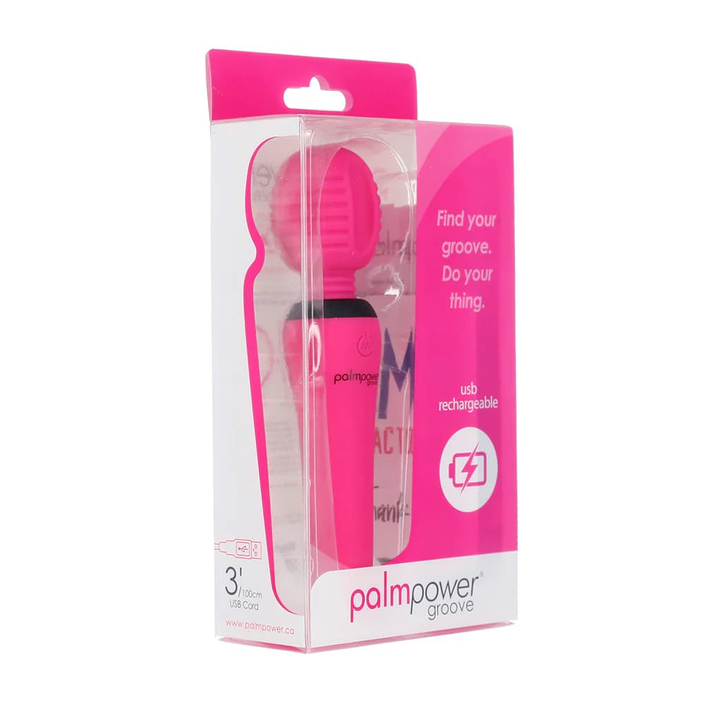 PalmPower Groove Rechargeable Silicone Mini Wand Massager Fuchsia thumbnail 3