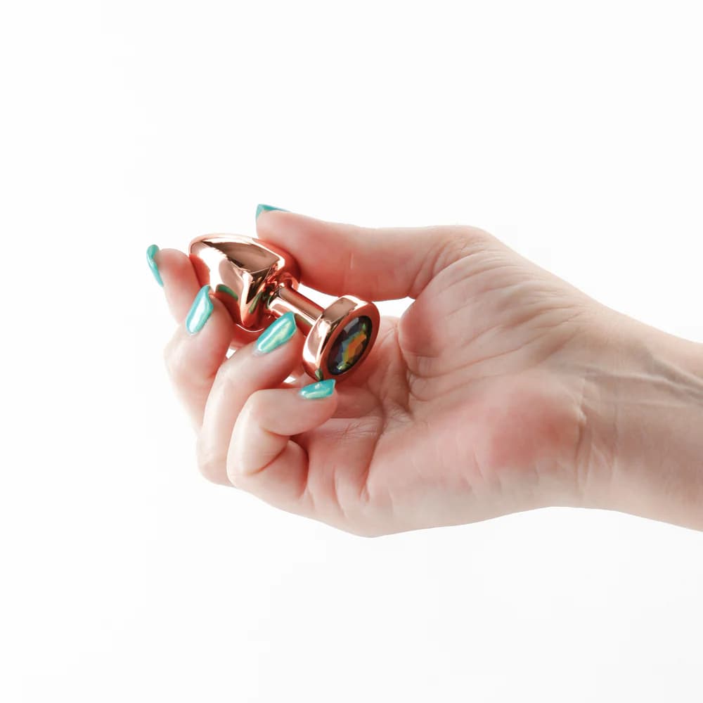 Rear Assets Petite Metal Anal Plug Rose Gold/Rainbow thumbnail 3