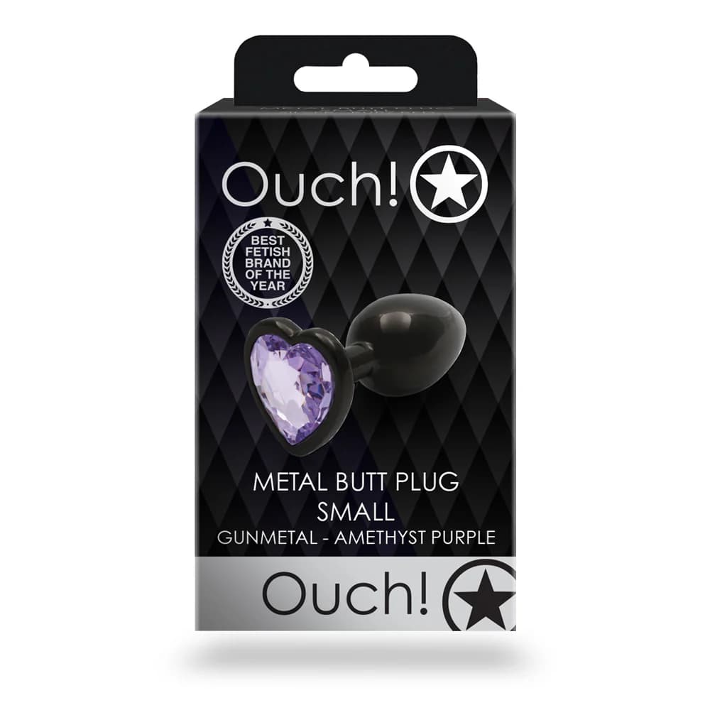 Ouch! Heart Gem Butt Plug Small Gunmetal/Amethyst thumbnail 8