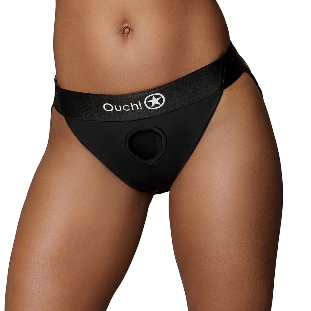 Ouch! Vibrating Strap-on Panty Harness with Open Back Black M/L thumbnail 2