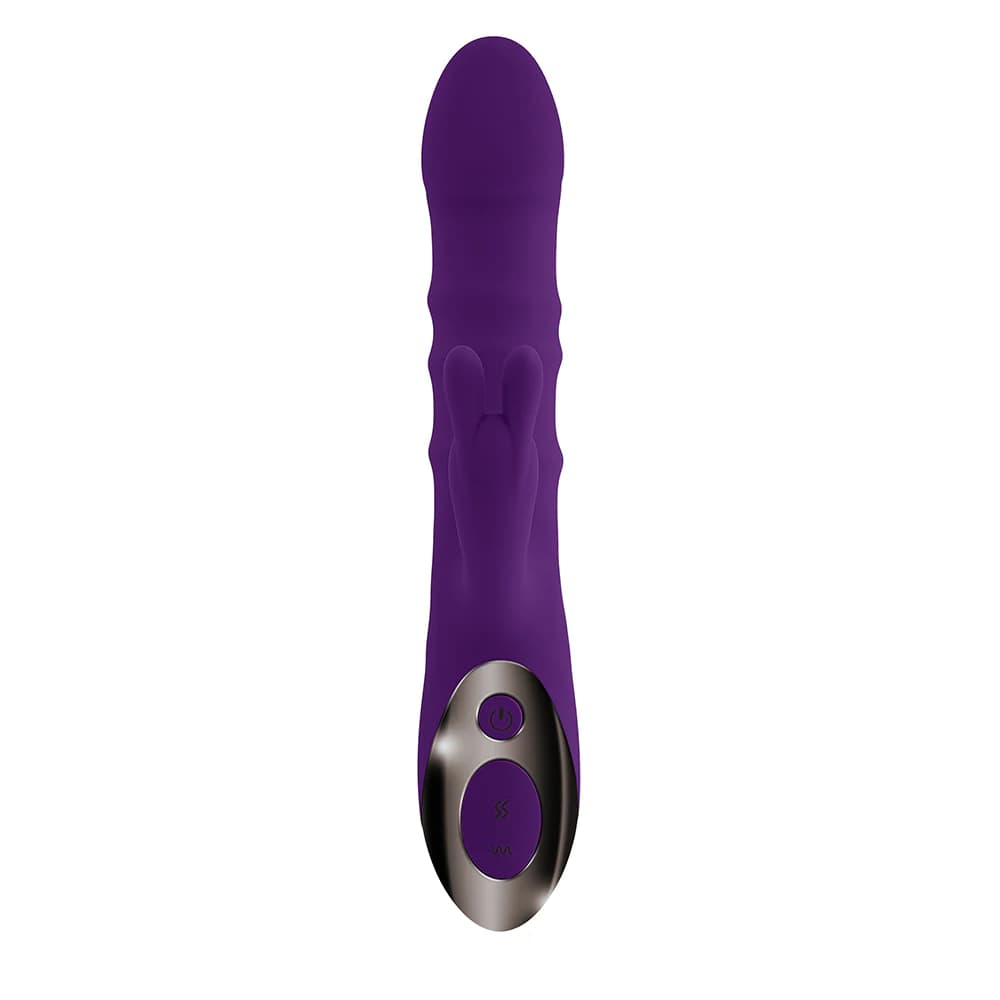 Playboy Hop To It Rechargeable Thrusting Silicone Dual Stimulation Vibrator Acai thumbnail 2