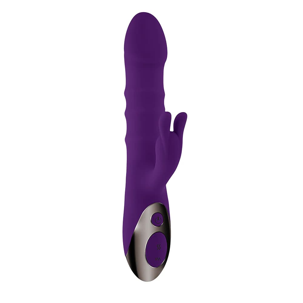 Playboy Hop To It Rechargeable Thrusting Silicone Dual Stimulation Vibrator Acai thumbnail 3