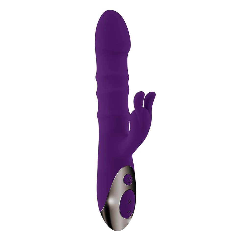 Playboy Hop To It Rechargeable Thrusting Silicone Dual Stimulation Vibrator Acai thumbnail 4