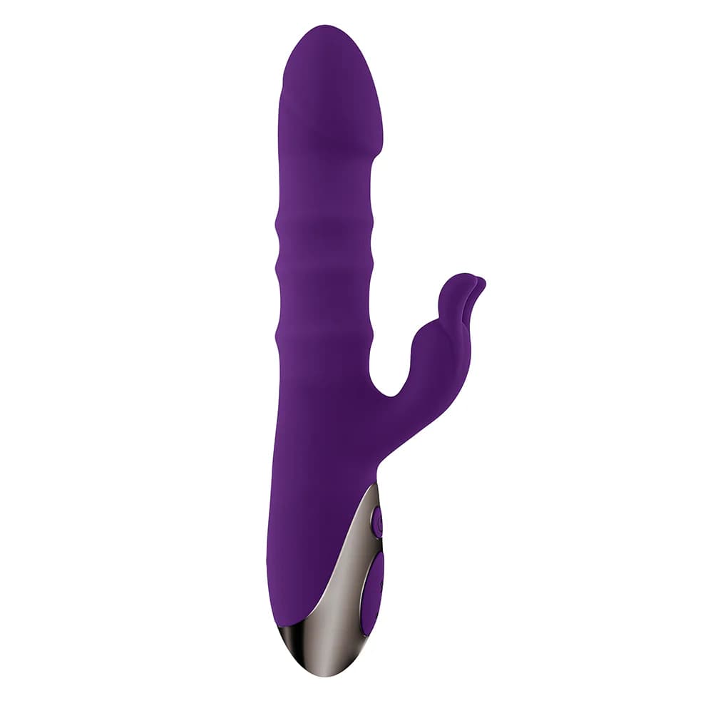 Playboy Hop To It Rechargeable Thrusting Silicone Dual Stimulation Vibrator Acai thumbnail 5