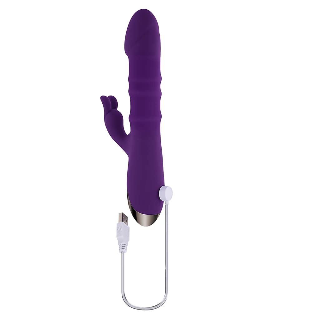 Playboy Hop To It Rechargeable Thrusting Silicone Dual Stimulation Vibrator Acai thumbnail 8