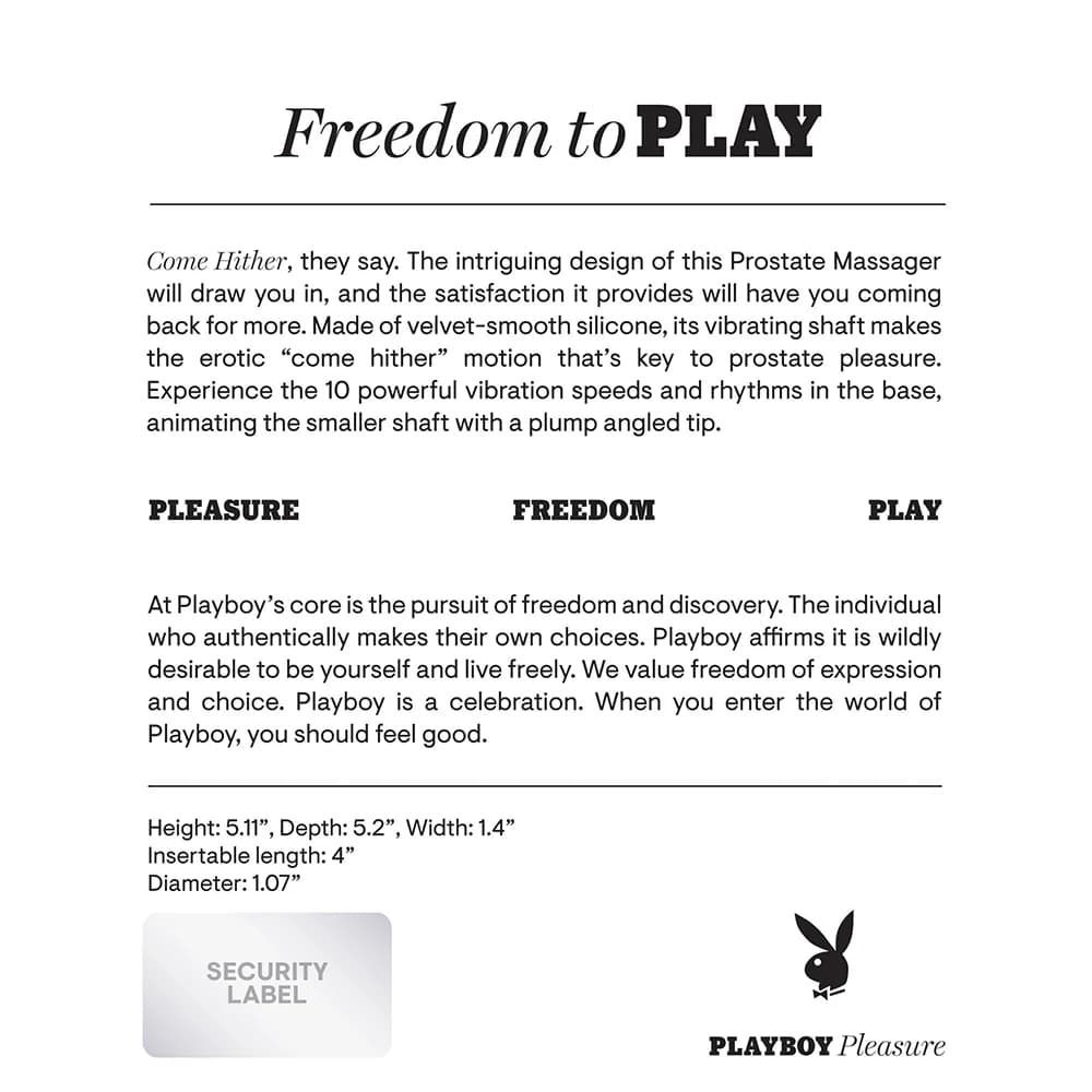 Playboy Come Hither Rechargeable Remote Controlled Silicone Vibrating Prostate Massager Black thumbnail 8