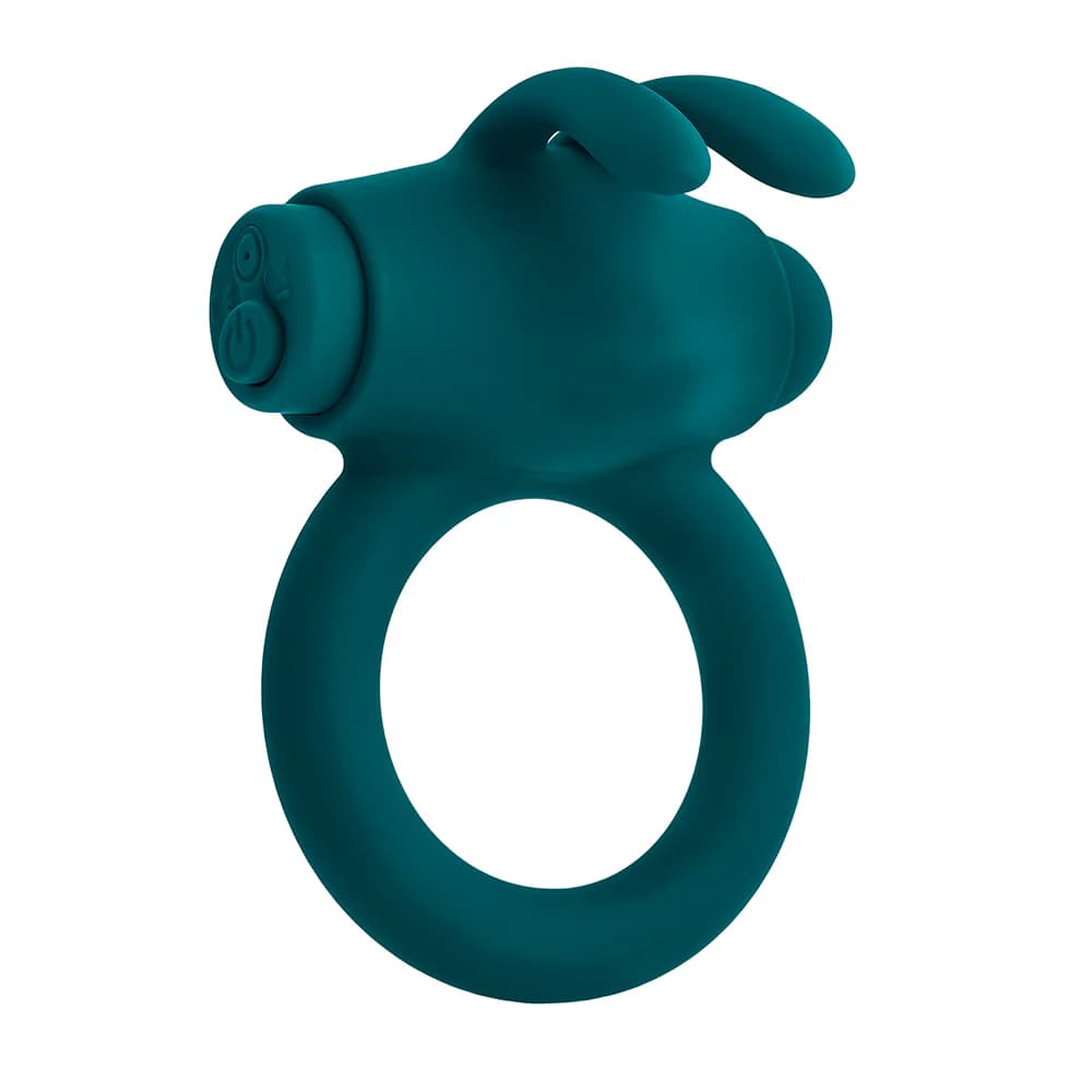 Playboy Bunny Buzzer Rechargeable Vibrating Silicone Cockring with Stimulator Deep Teal thumbnail 2
