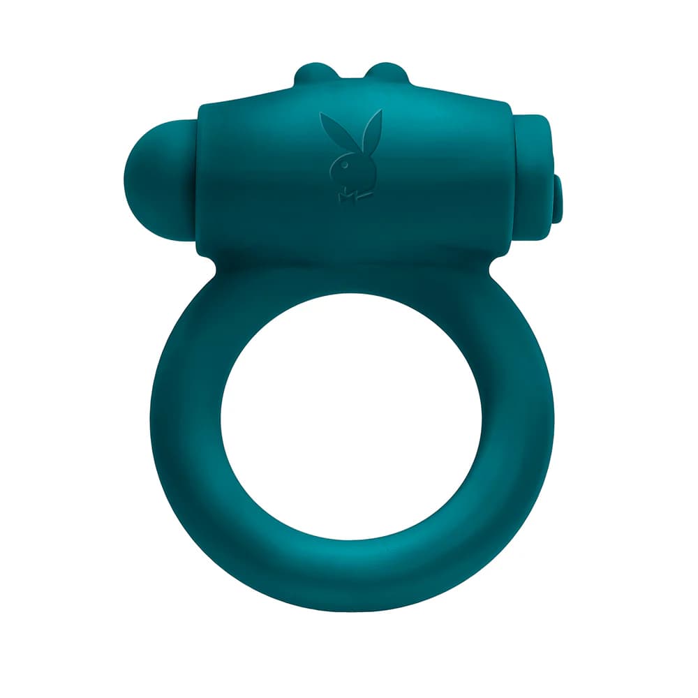 Playboy Bunny Buzzer Rechargeable Vibrating Silicone Cockring with Stimulator Deep Teal thumbnail 4