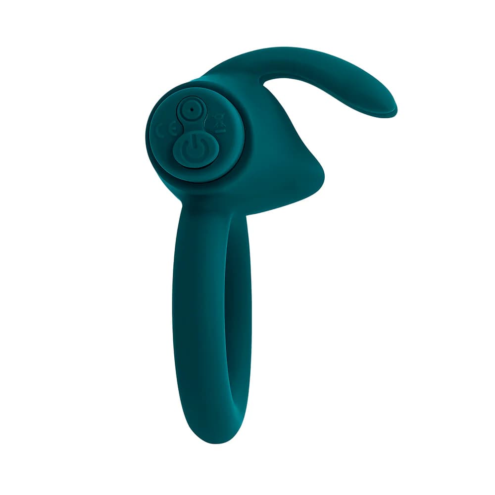 Playboy Bunny Buzzer Rechargeable Vibrating Silicone Cockring with Stimulator Deep Teal thumbnail 6