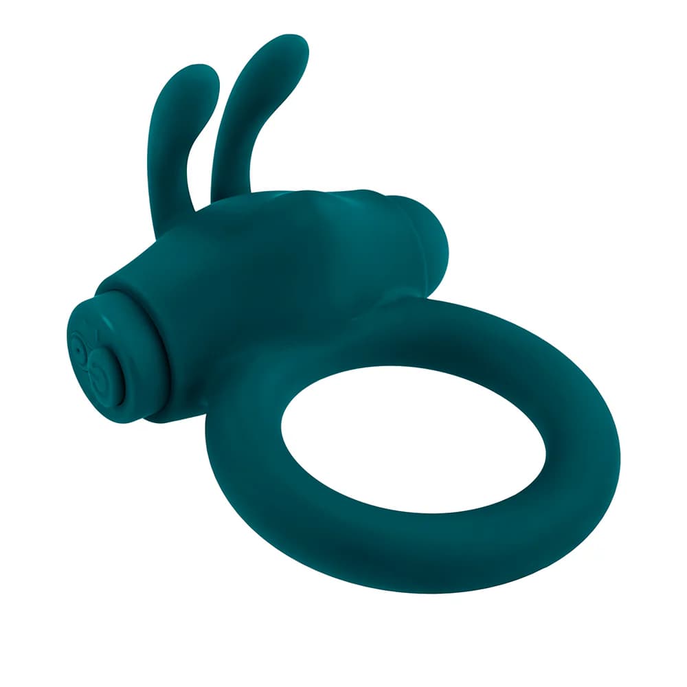 Playboy Bunny Buzzer Rechargeable Vibrating Silicone Cockring with Stimulator Deep Teal thumbnail 7