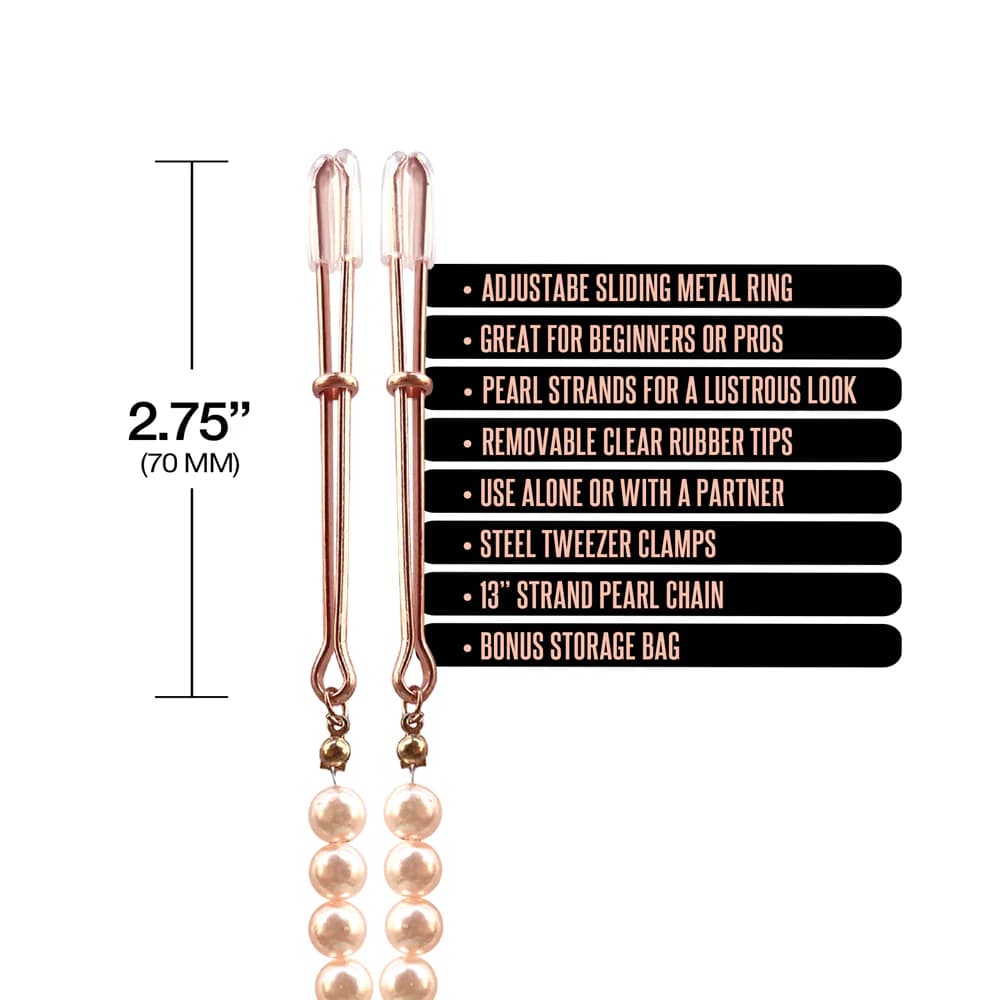 Nixie Pearl Drop Beaded Tweezer Nipple Clamps Rose Gold thumbnail 3