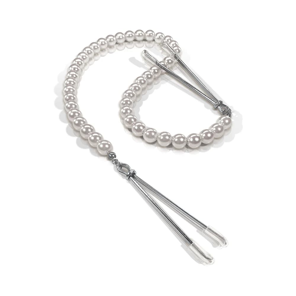Nixie Pearl Drop Beaded Tweezer Nipple Clamps Silver thumbnail 2