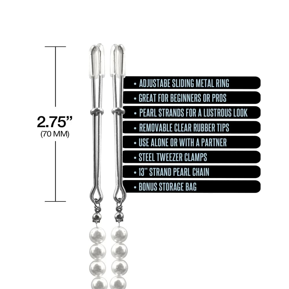 Nixie Pearl Drop Beaded Tweezer Nipple Clamps Silver thumbnail 3