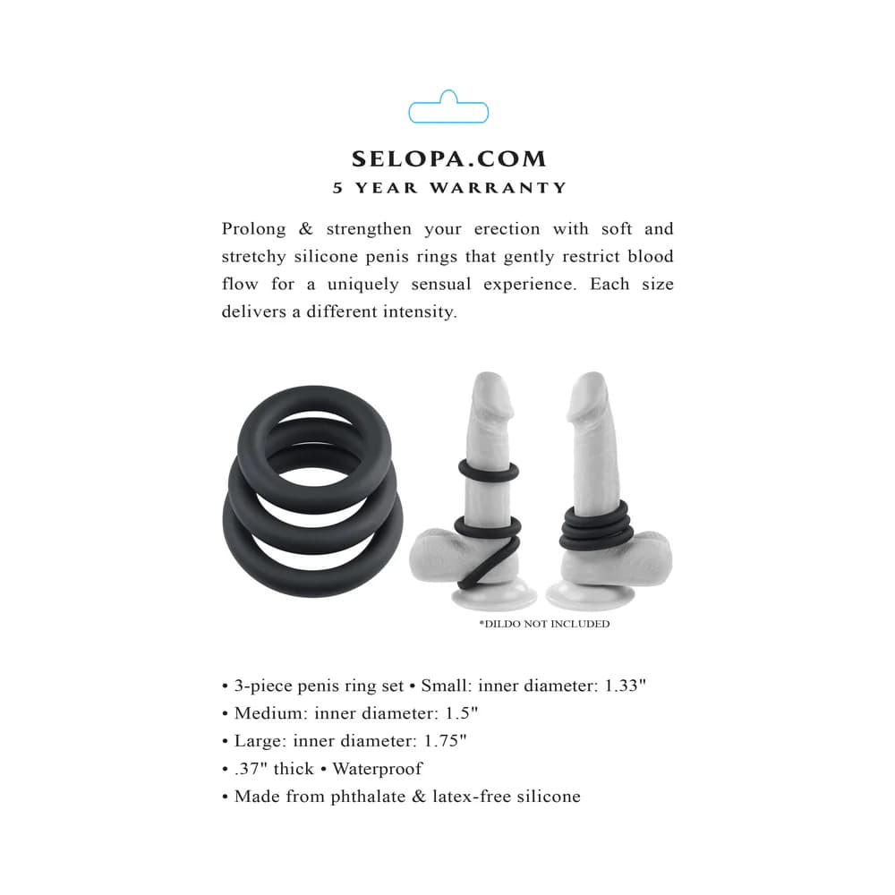 Selopa 3 Ring Circus Cock Ring Set Silicone Black thumbnail 10