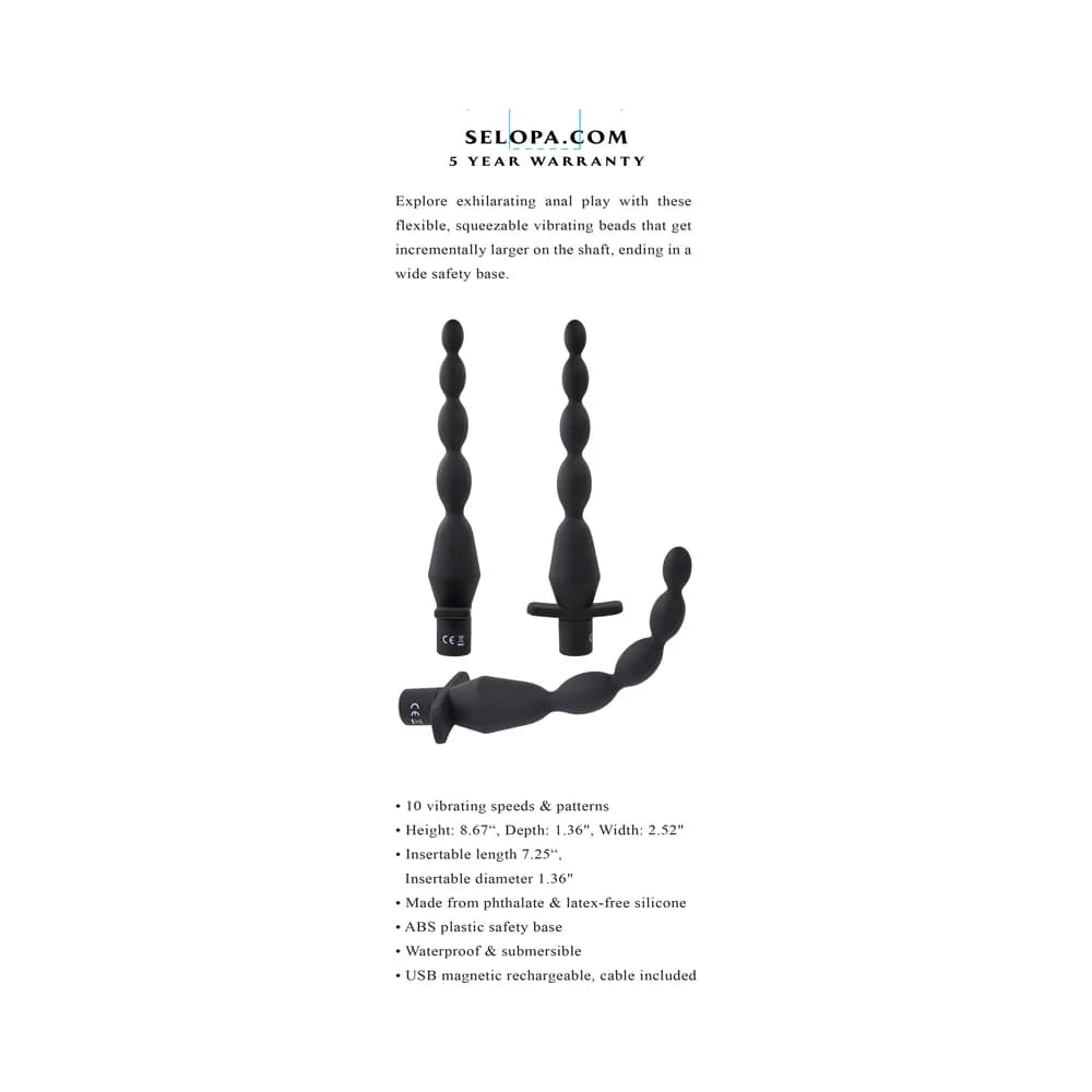 Selopa Vibrating Butt Beads Rechargeable Anal Silicone Black thumbnail 7