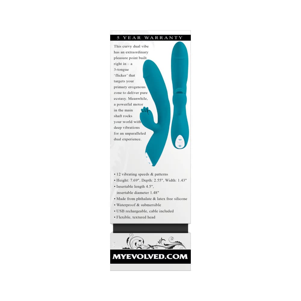 Evolved Fierce Flicker Rechargeable Dual Stim Vibe Silicone Teal thumbnail 10