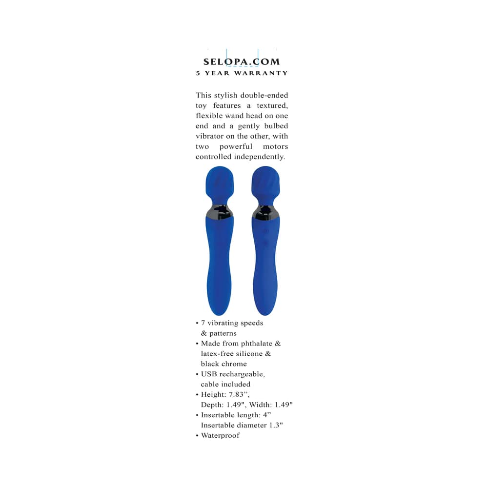Selopa Blue Belle Rechargeable Dual-Ended Wand Vibrator Silicone Blue thumbnail 8