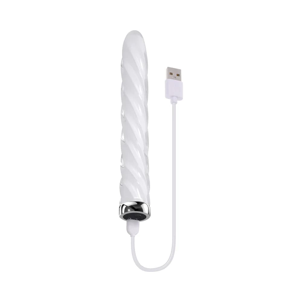 Playboy In A Twist Rechargeable Glass Vibrator White thumbnail 7