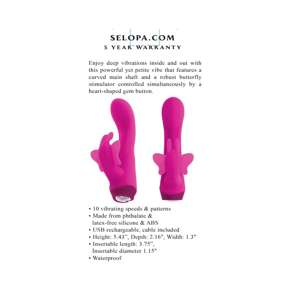 Selopa Butterfly Love Rechargeable Vibrating Dual Stimulator Silicone Pink thumbnail 7