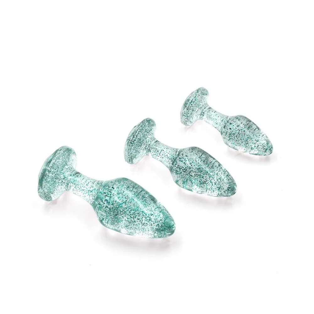 Adam & Eve Glitter Gem Butt Plug Set Blue thumbnail 3