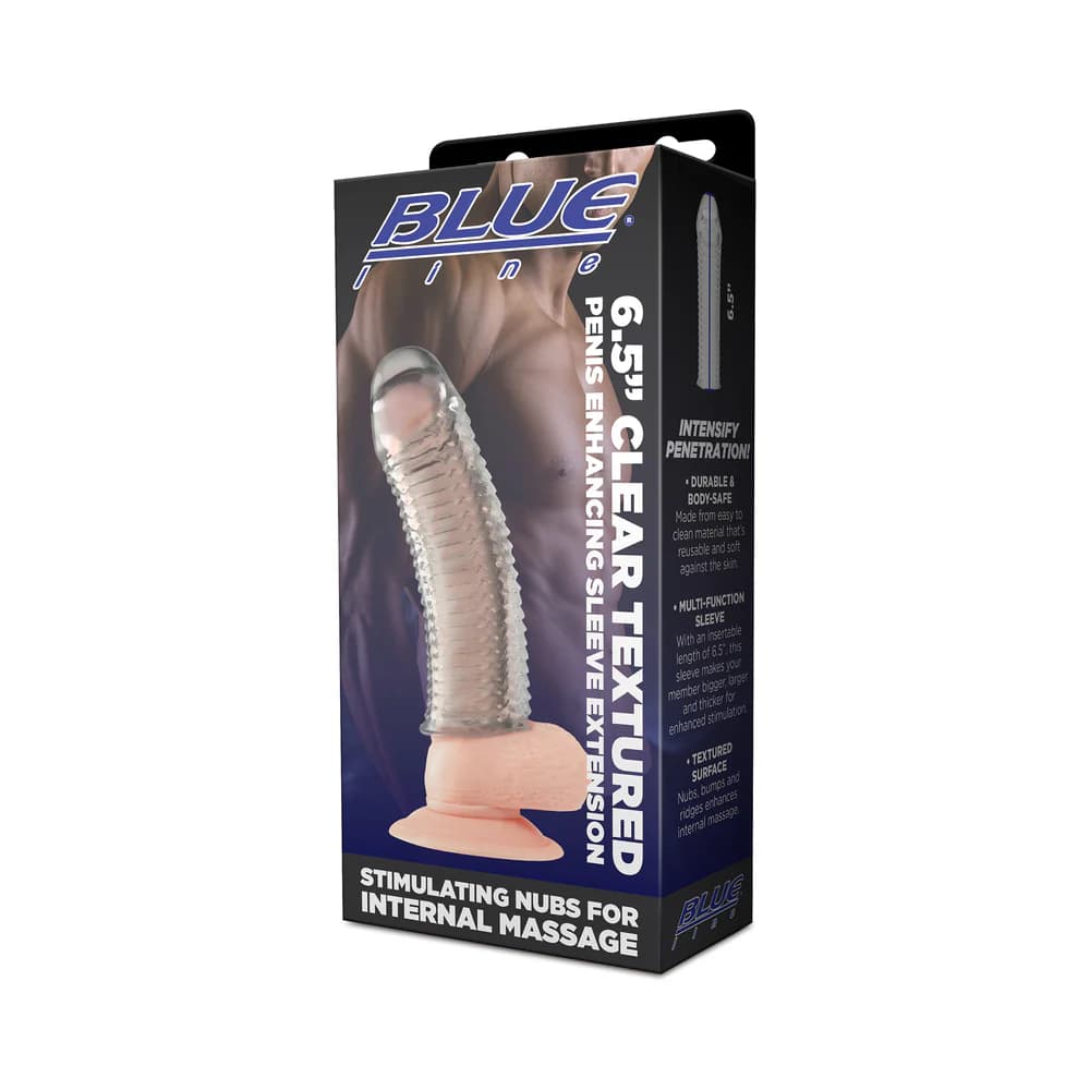 Blue Line 6.5 in. Clear Textured Penis Enhancing Sleeve Extension thumbnail 5