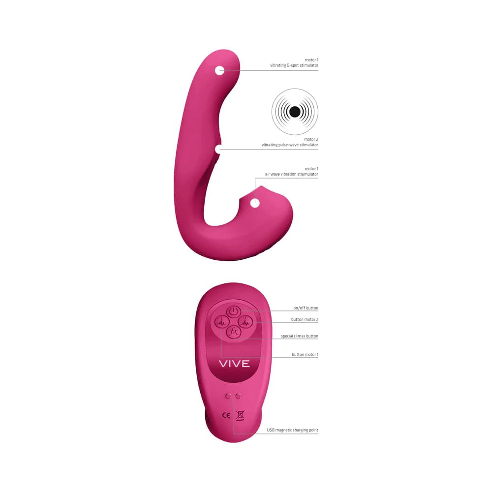 VIVE ZAKI Rechargeable Silicone Airwave Pulse Wave Vibrating G-Spot Vibrator Pink thumbnail 6