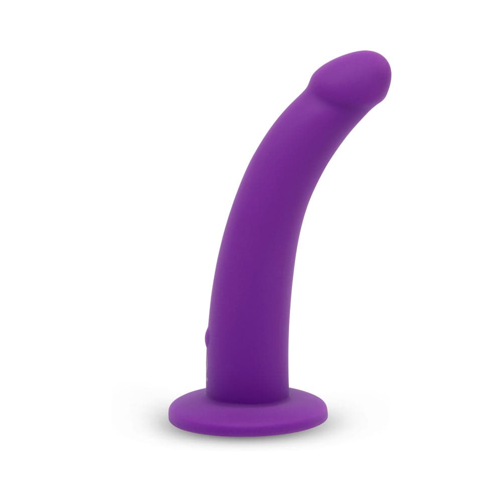 Together Tilt 7 in. Vibrating Silicone Dildo & Harness Set Purple thumbnail 4