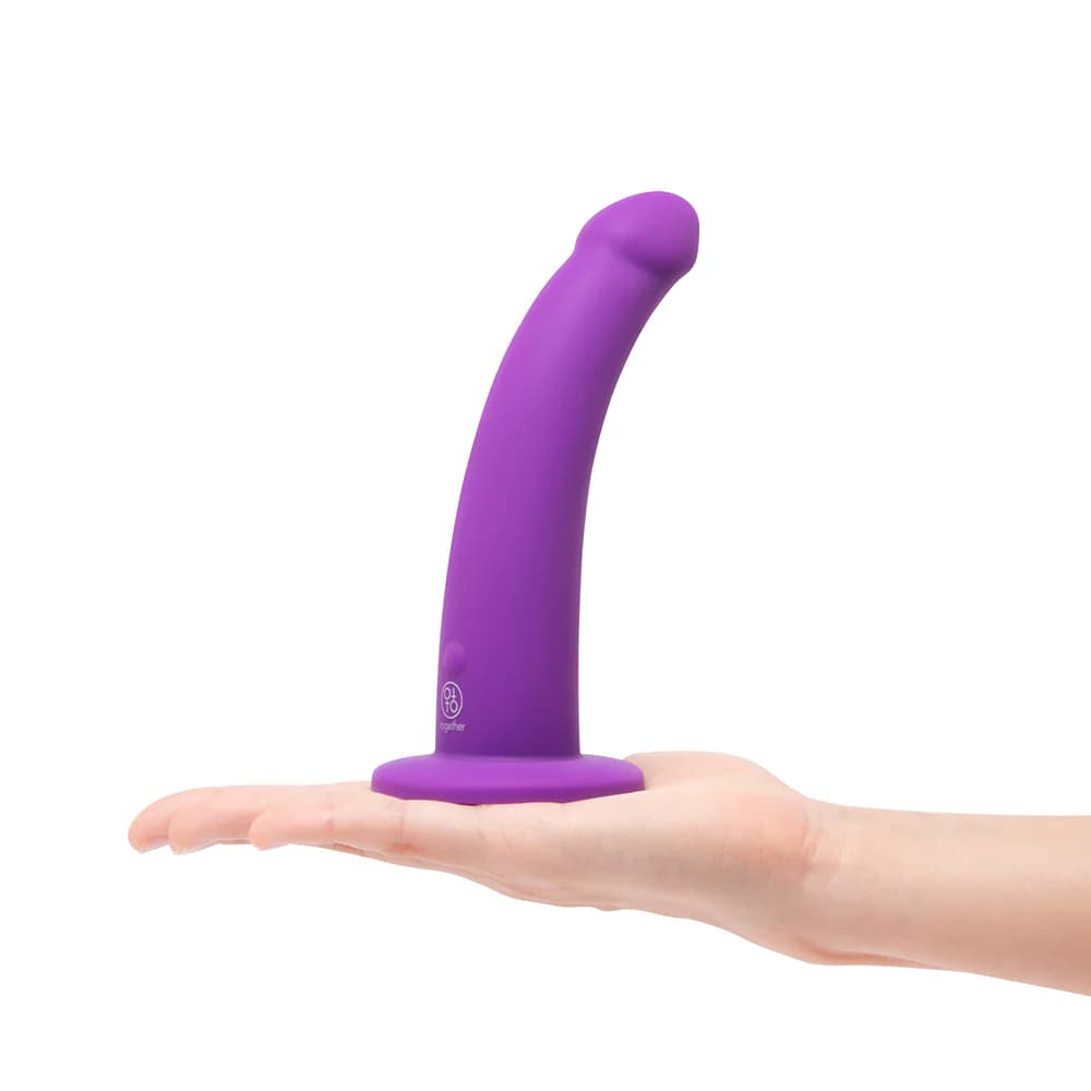 Together Tilt 7 in. Vibrating Silicone Dildo & Harness Set Purple thumbnail 10