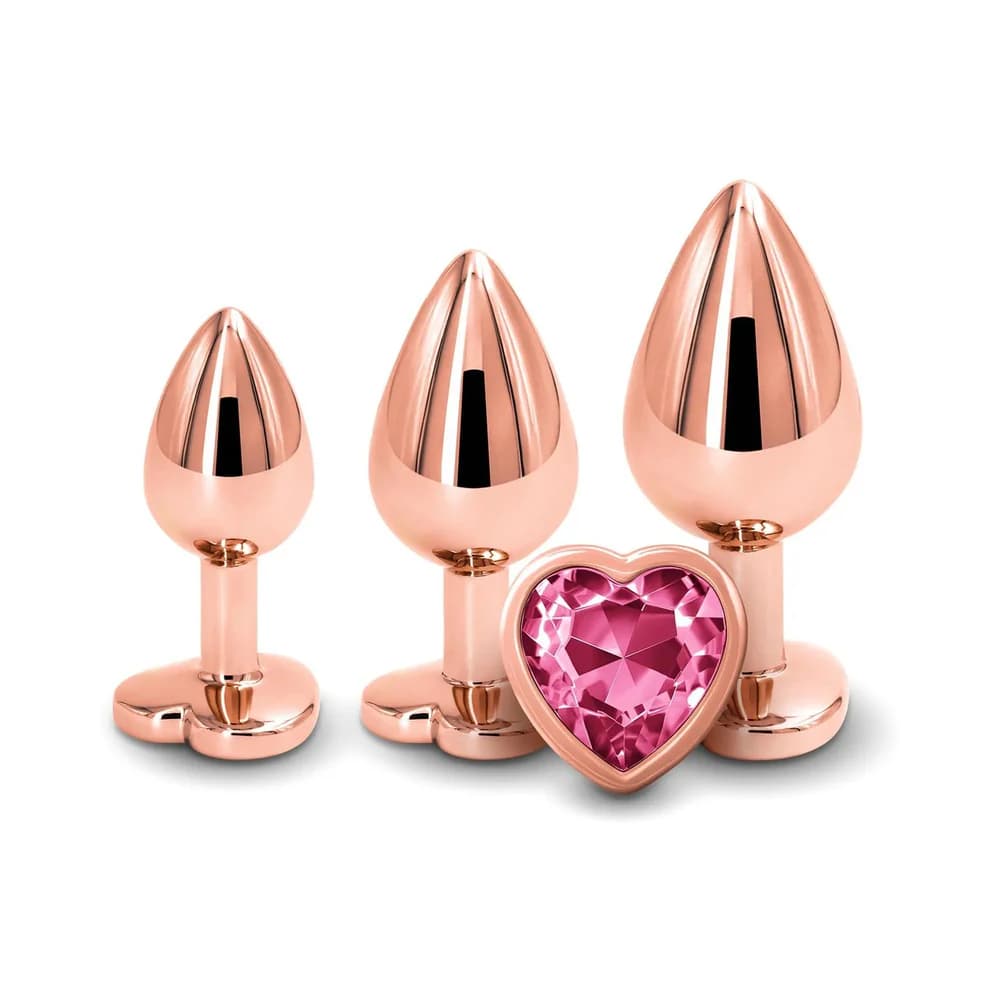 Adam & Eve Rose Gold Pink Heart Anal Plug Training Set thumbnail 2