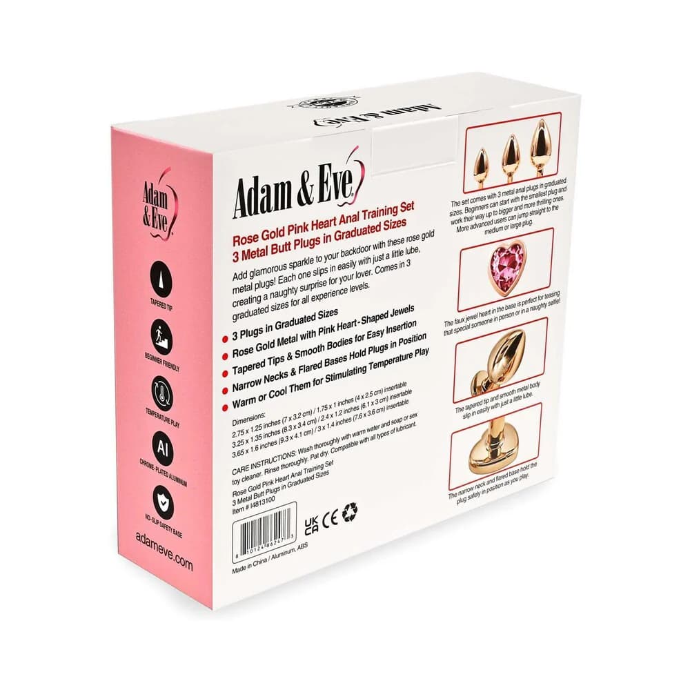 Adam & Eve Rose Gold Pink Heart Anal Plug Training Set thumbnail 8