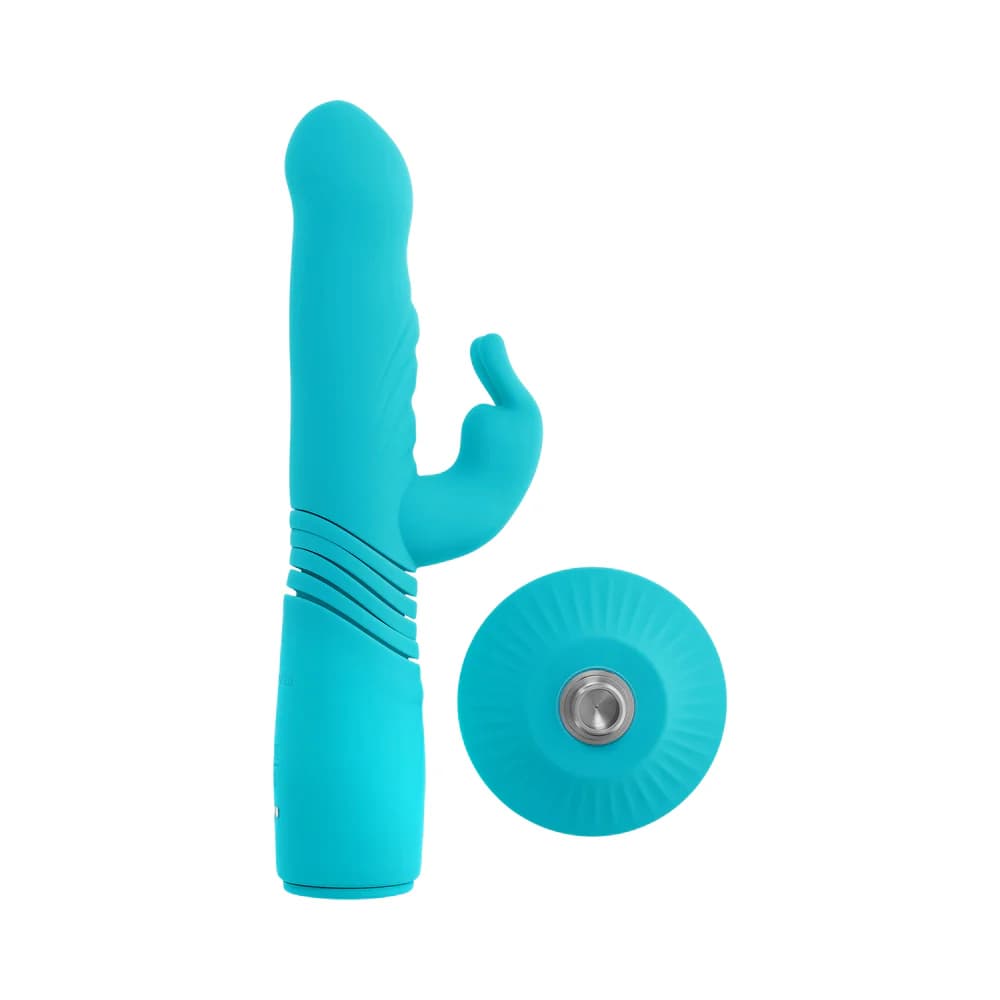 Evolved Bunny Hop Rechargeable Silicone Thrusting Rabbit Vibrator Teal thumbnail 2