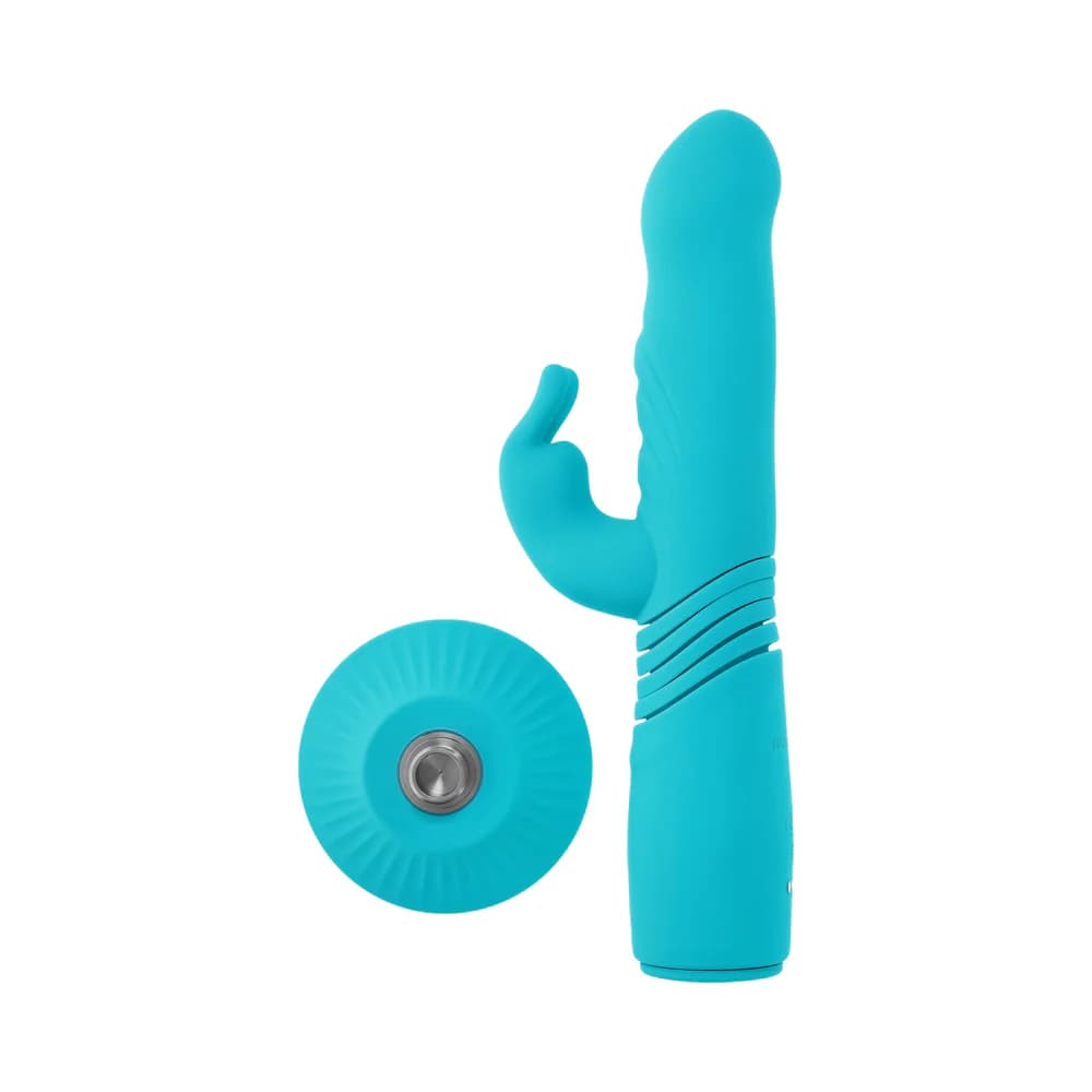 Evolved Bunny Hop Rechargeable Silicone Thrusting Rabbit Vibrator Teal thumbnail 3