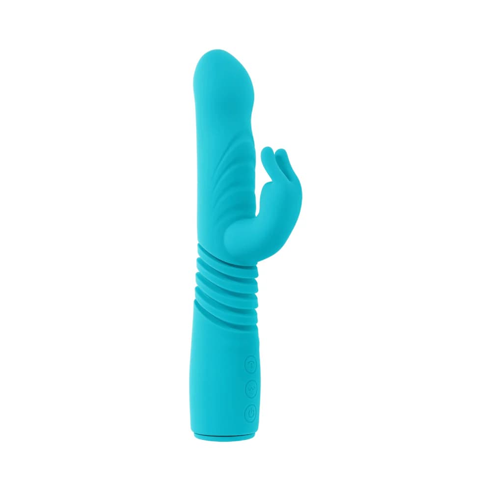 Evolved Bunny Hop Rechargeable Silicone Thrusting Rabbit Vibrator Teal thumbnail 6