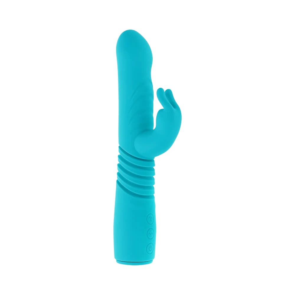 Evolved Bunny Hop Rechargeable Silicone Thrusting Rabbit Vibrator Teal thumbnail 7