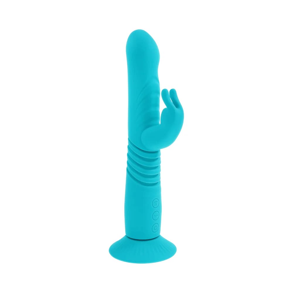 Evolved Bunny Hop Rechargeable Silicone Thrusting Rabbit Vibrator Teal thumbnail 10