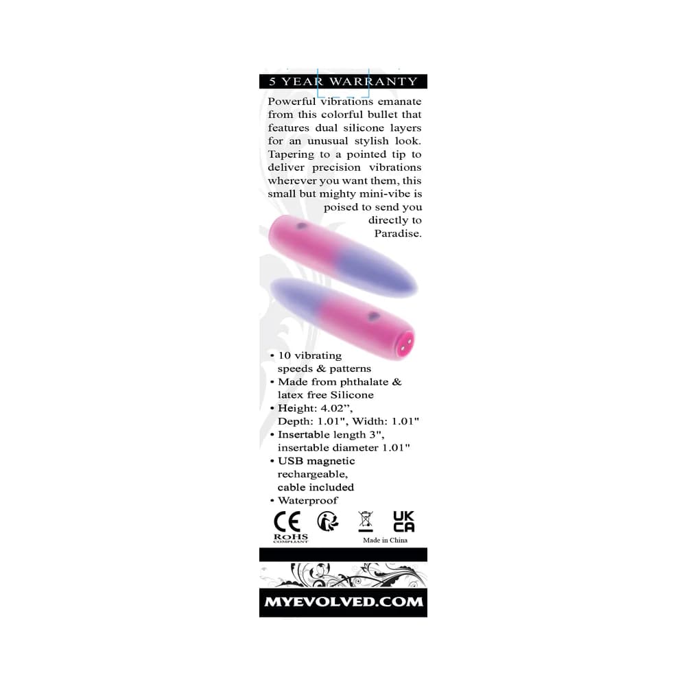 Evolved Paradise Bullet Rechargeable Dual Layer Silicone Bullet Vibrator Pink/Purple thumbnail 9
