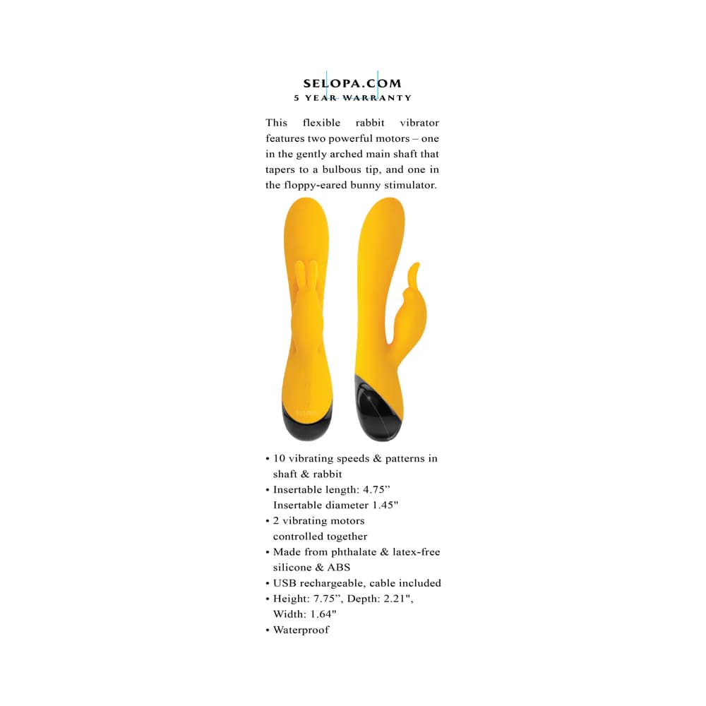 Selopa Buzzz Bunny Rechargeable Silicone Flexible Rabbit Vibrator Yellow thumbnail 10