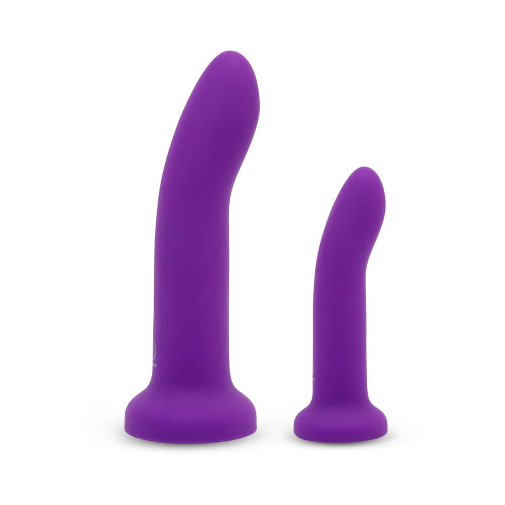Together Duo Silicone 2-Piece 5.5 in. & 7.75 in. Dildo and Harness Set Purple thumbnail 4