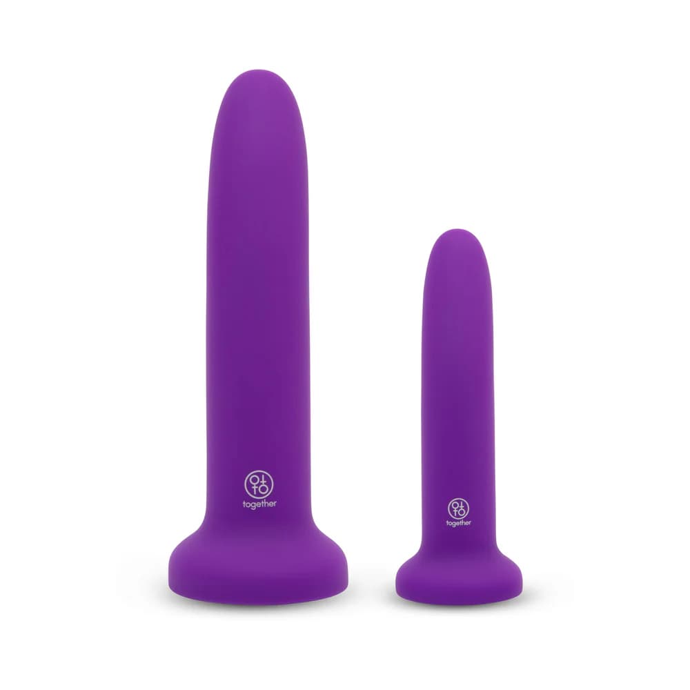 Together Duo Silicone 2-Piece 5.5 in. & 7.75 in. Dildo and Harness Set Purple thumbnail 5