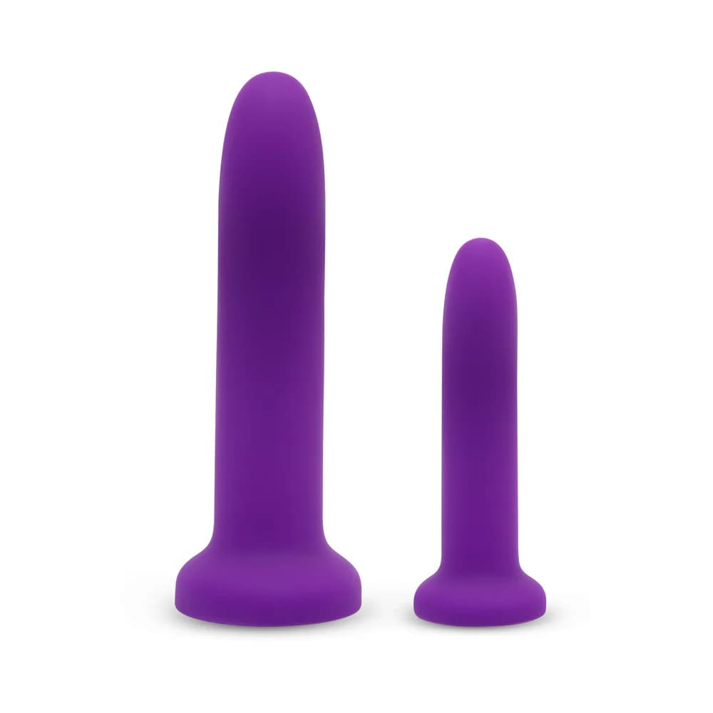 Together Duo Silicone 2-Piece 5.5 in. & 7.75 in. Dildo and Harness Set Purple thumbnail 6