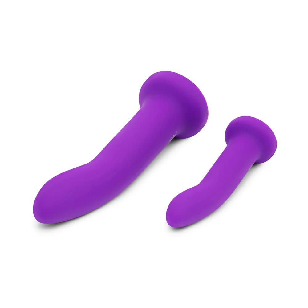 Together Duo Silicone 2-Piece 5.5 in. & 7.75 in. Dildo and Harness Set Purple thumbnail 7