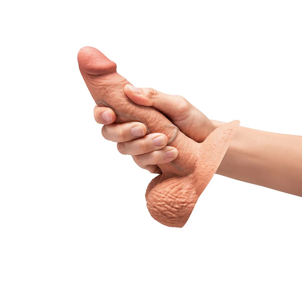 b-Vibe Slipskin Realistic Silicone Dildo 6 in. Girthy Mocha thumbnail 6
