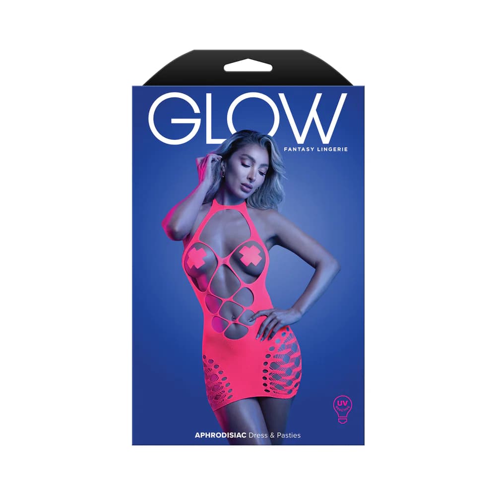 Fantasy Lingerie Glow Aphrodisiac UV Reactive Open Bodice Halter Dress & Pasties O/S