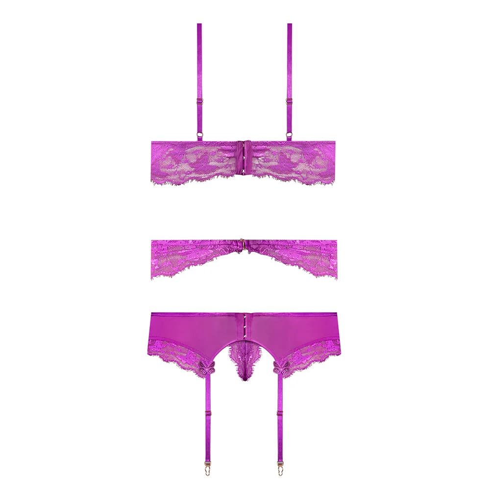 Magic Silk Butterfly Fantasies Bra, Garter & Thong Set Neon Purple Queen Size thumbnail 5
