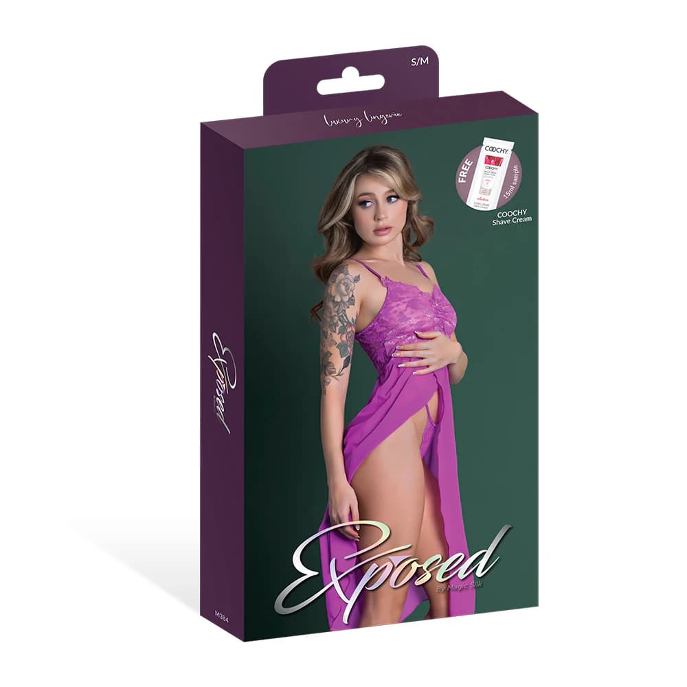 Magic Silk Butterfly Fantasies Gown & Thong Set Neon Purple S/M thumbnail 6
