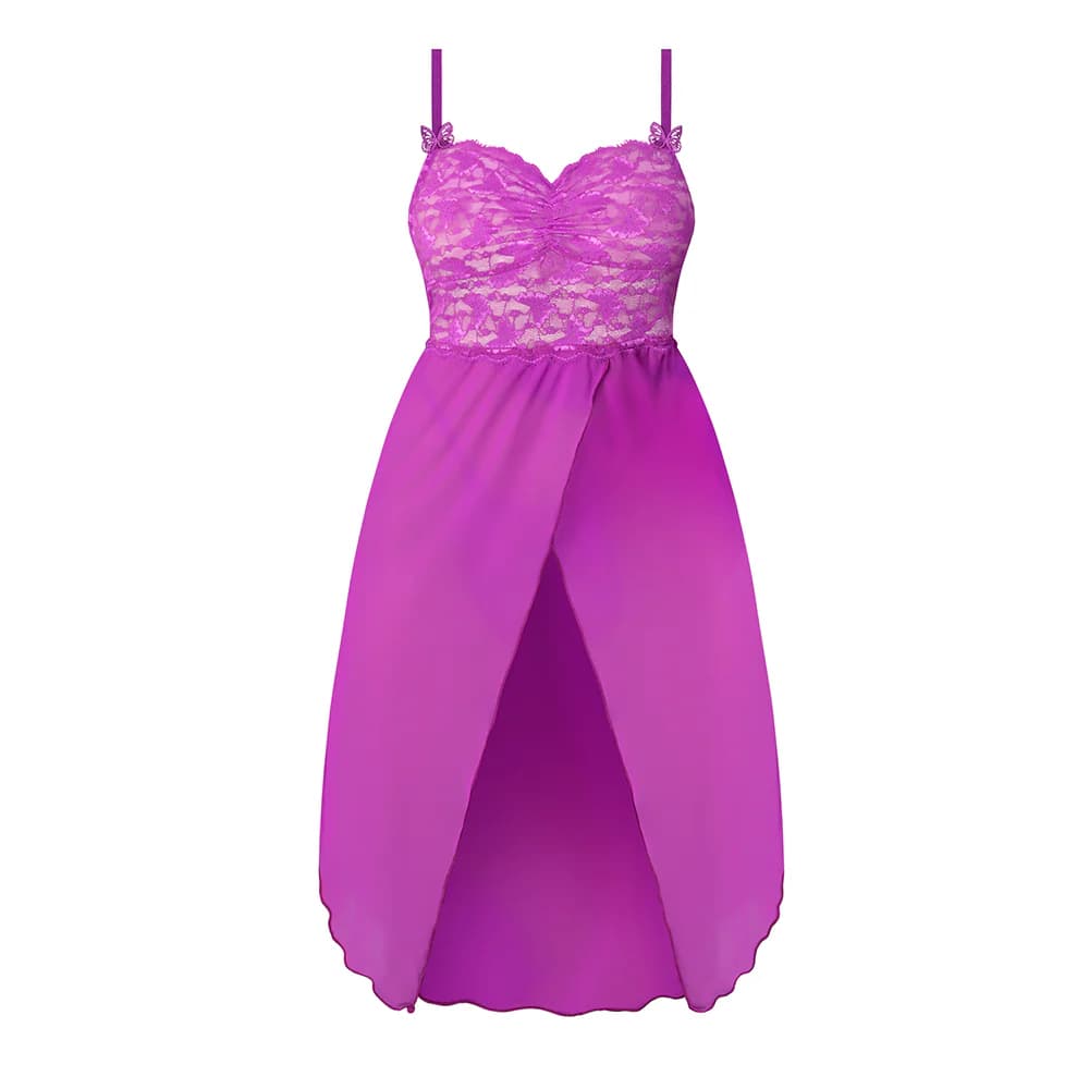 Magic Silk Butterfly Fantasies Gown & Thong Set Neon Purple L/XL thumbnail 4