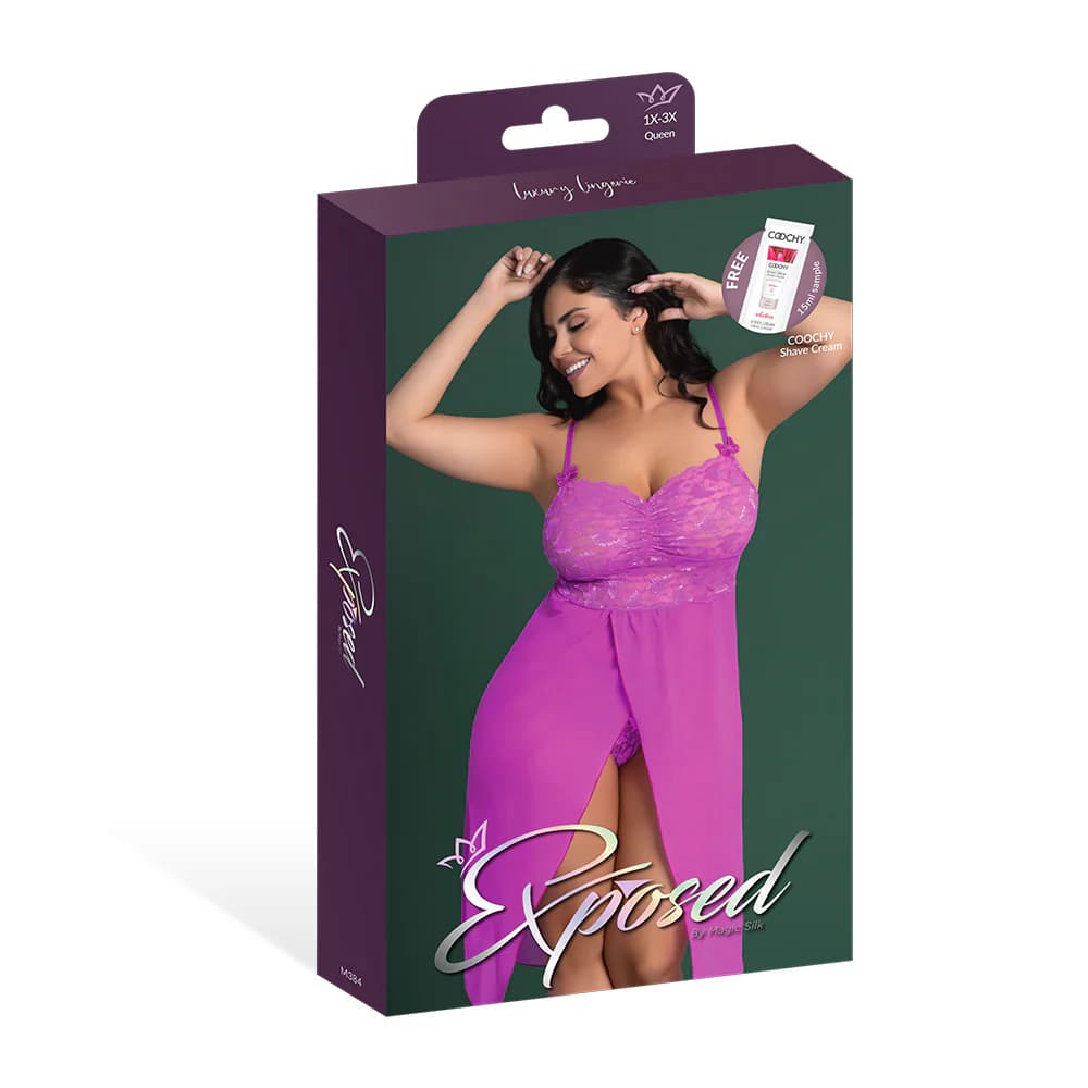 Magic Silk Butterfly Fantasies Gown & Thong Set Neon Purple Queen Size thumbnail 7