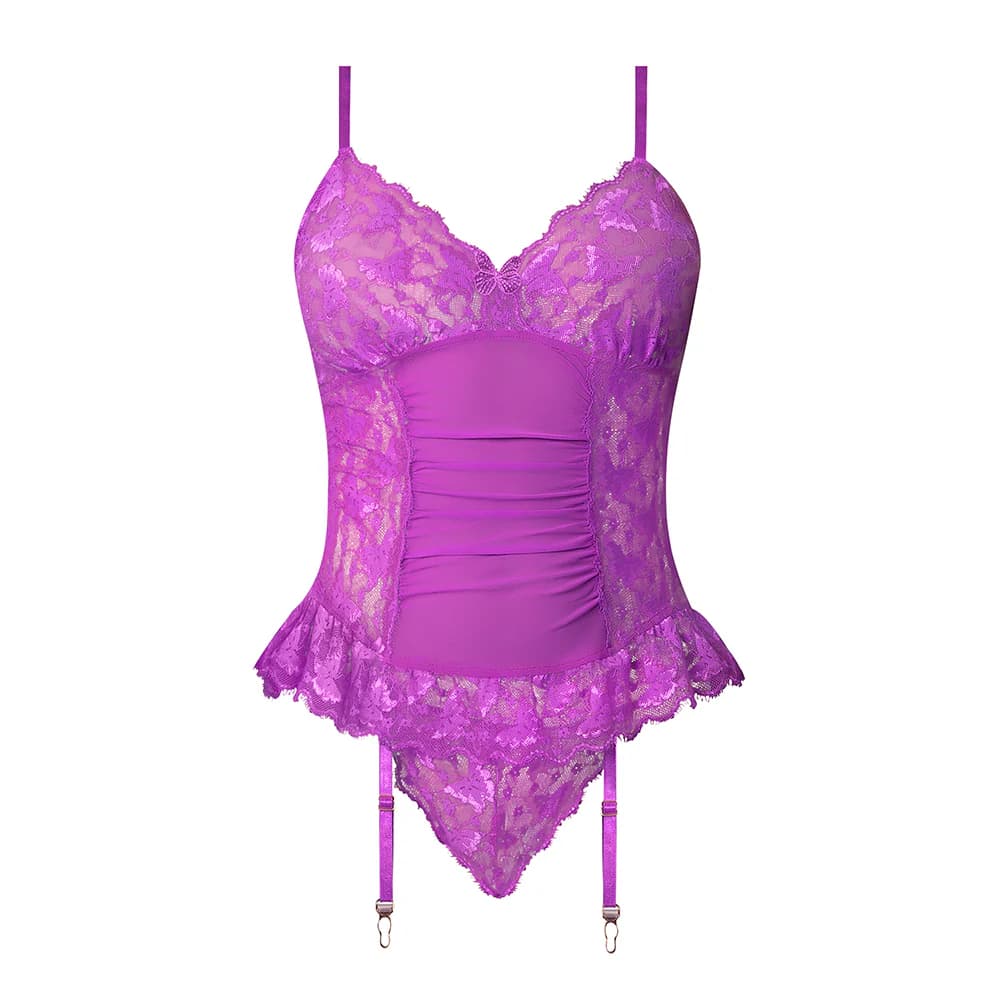 Magic Silk Butterfly Fantasies Basque & Cheeky Panty Set Neon Purple S/M thumbnail 5