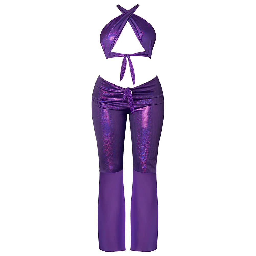 Magic Silk Glimmer Wrap Halter & Flair Pant Set Purple Disco S/M thumbnail 7