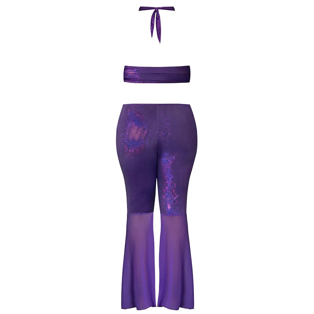 Magic Silk Glimmer Wrap Halter & Flair Pant Set Purple Disco Queen Size thumbnail 8